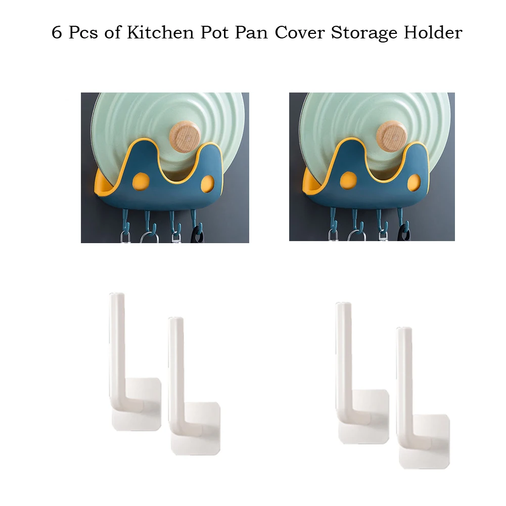 

6 Pcs of Kitchen Pot Pan Cover Storage Holder Rack Stand Set Wall Mounted With Hanging Hooks OS-009
