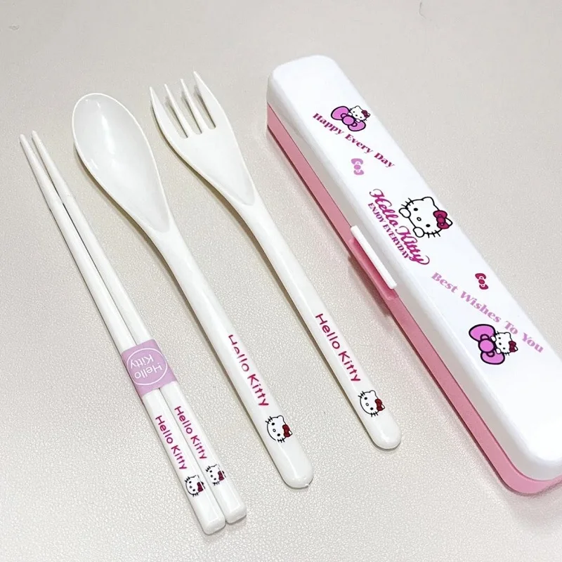 

Kawaii Hello Kitty Tableware Sanrio Anime Ktcat Cute Cartoon Character Girly Heart Chopsticks Spoon Fork Toy for Girls