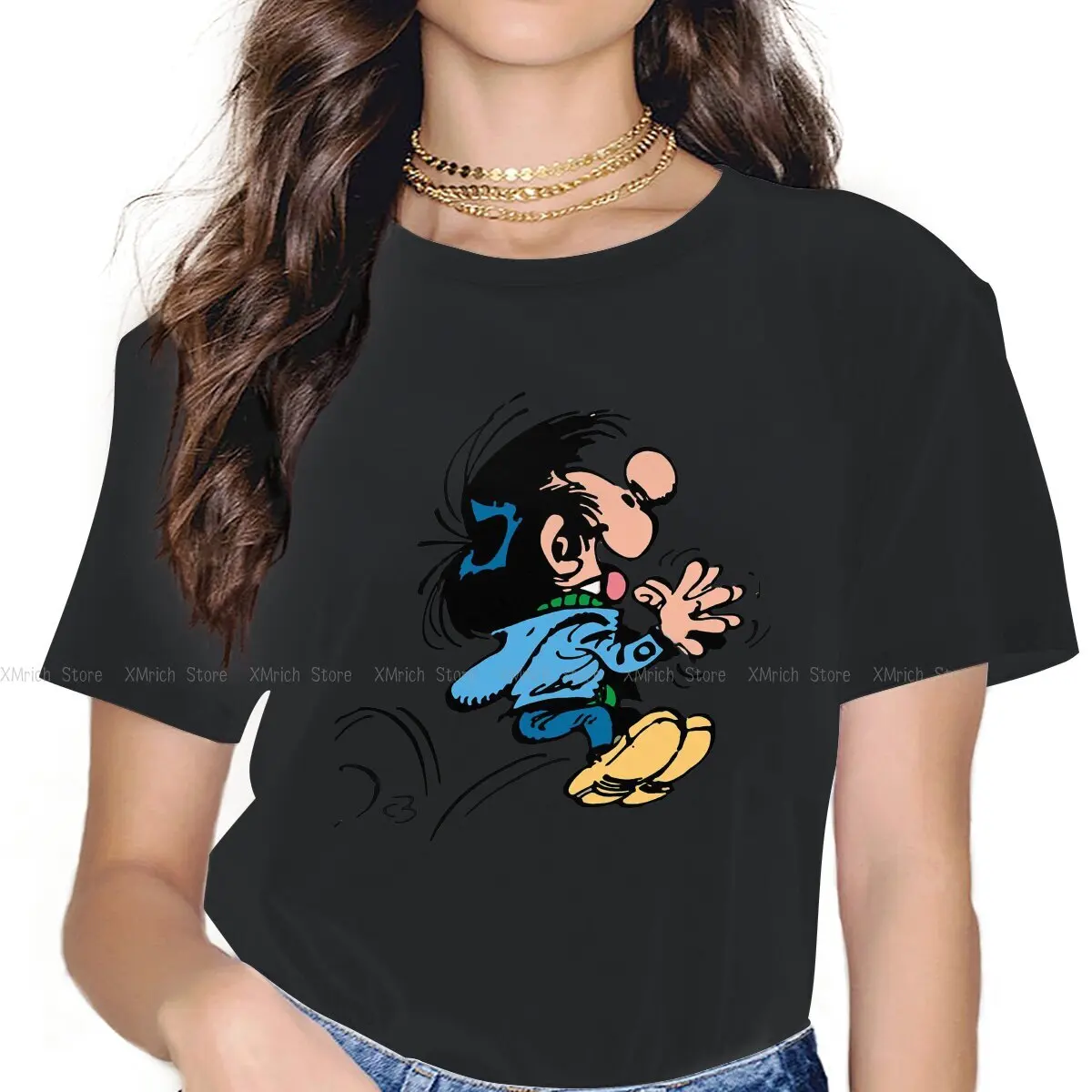 

Fun Petit T-Shirt Women Crewneck Cotton T Shirt Gaston Lagaffe Comics Short Sleeve Tees Original Clothing