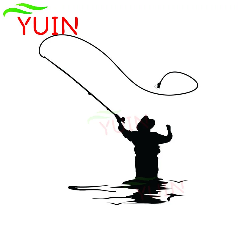 

YUIN Fly Fishing Fun Fishing Car Sticker Fashion Body Decoration PVC Waterproof Sunscreen Decal Black/White/Red/Laser/Silver