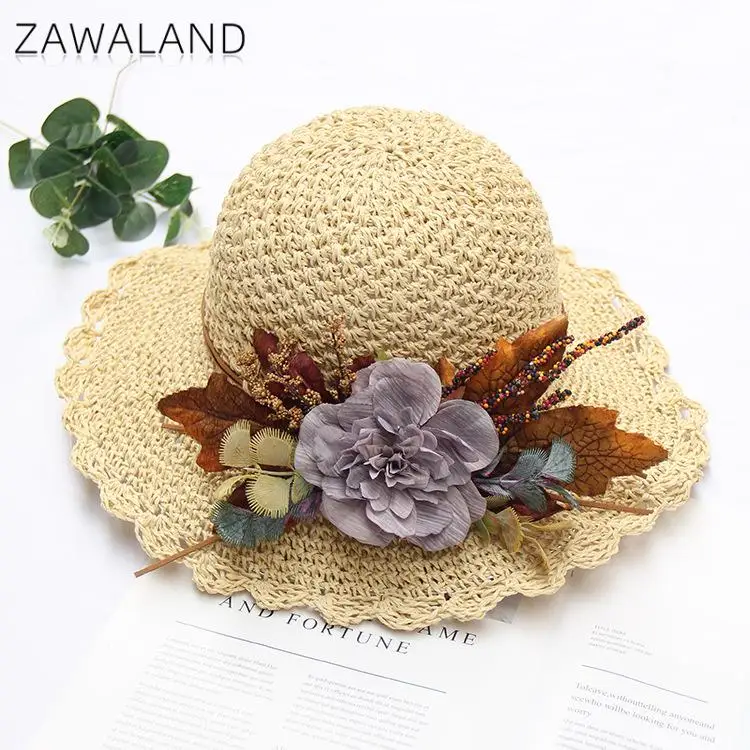 

Zawaland Women's Summer Hat Straw Hat Ladies Summer Big Brimmed Hollow Sun Hat Foldable Sun Screen Beach Seaside Hat