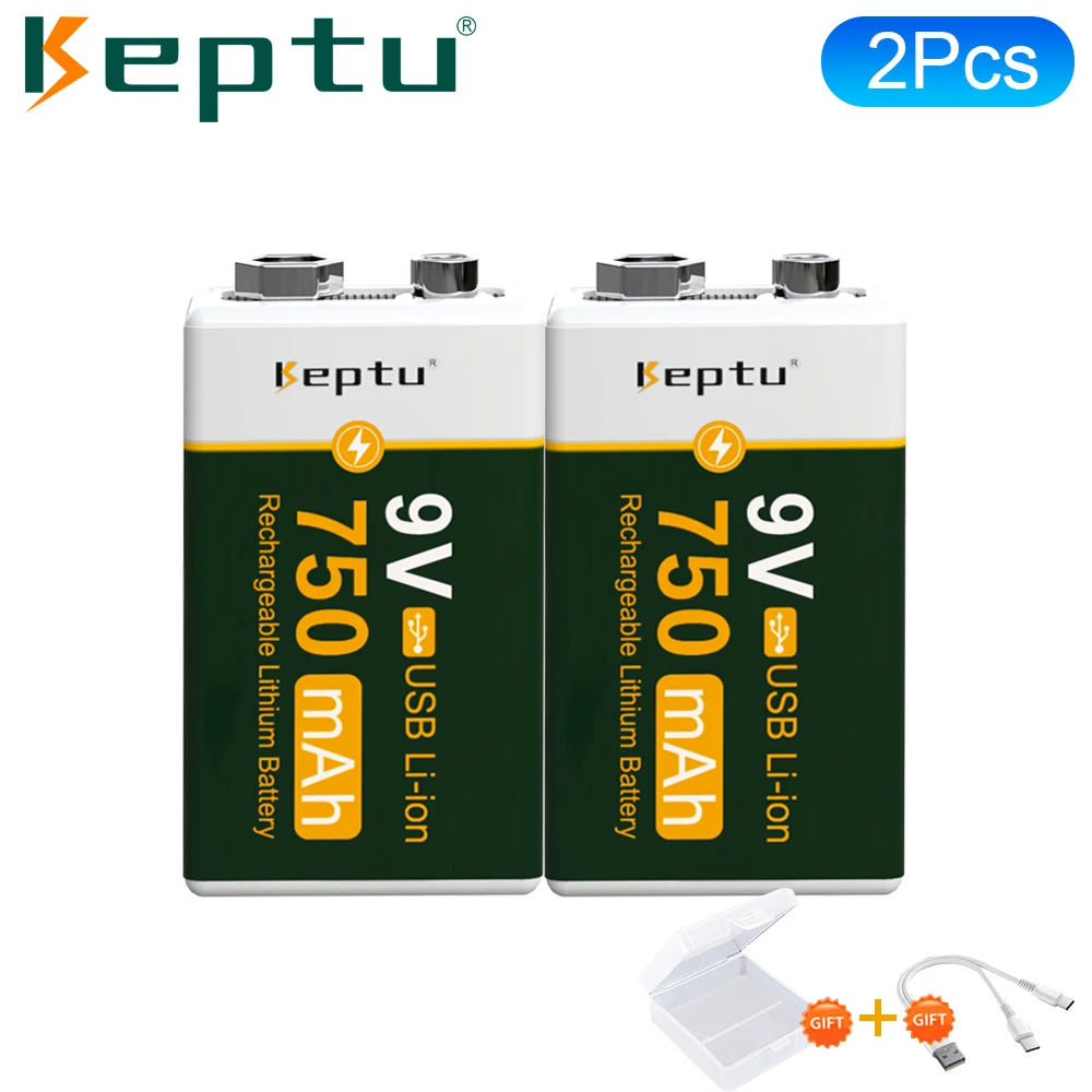 

750mAh 9V Rechargeable Battery 9v Li-ion Crown Type-C Charging 6F22 9v Batteries for Metal Detector Microphone + Gift Cable