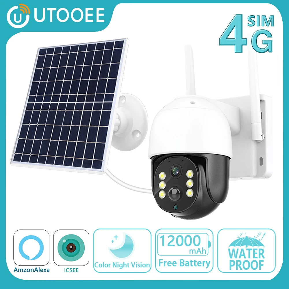 

UTOOEE 5MP 4G SIM Card Solar Battery Surveillance Camera PIR Human Detection Night Vision CCTV Security PTZ WIFi Camera iCsee