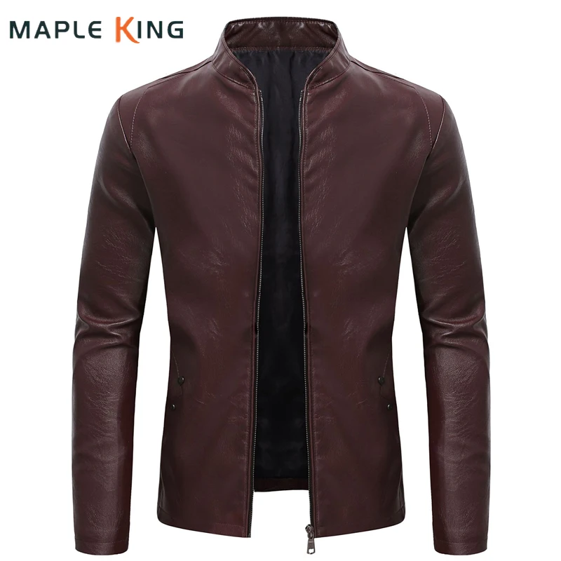 

Vintage Stand Collar Mens Motor Biker Leather Jacket Autumn Spring Brand Zipper Slim Fit Faux Leather Coats Men Asian Size M-4XL