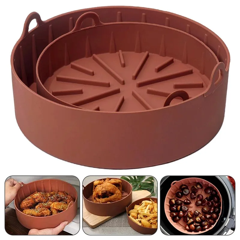 

Multifunctional Silicone Pan Baking Basket Reusable Air Fryer Baking Pan Baking Tool Tray Round Silicone Carrying Basket