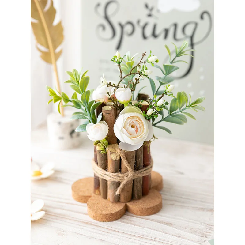 TingKe-японский искусственный цветок ручной работы зеленое растение украшение в