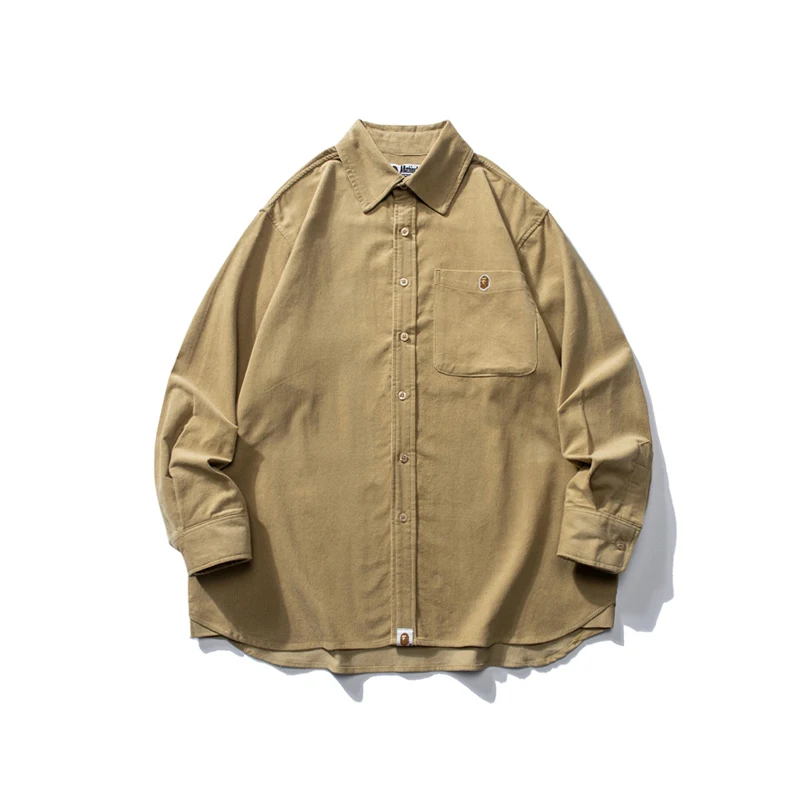 

Новинка 2023, японская брендовая рубашка Bapestar, Мужская Вельветовая Свободная рубашка с вышивкой и длинными рукавами, Азиатский размер