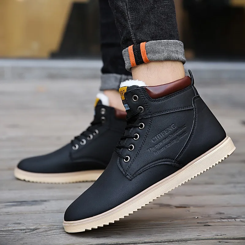 

Мужские теплые ботинки на шнуровке, черные ботильоны из флока, на плюшевой подкладке, зимняя обувь, 2021