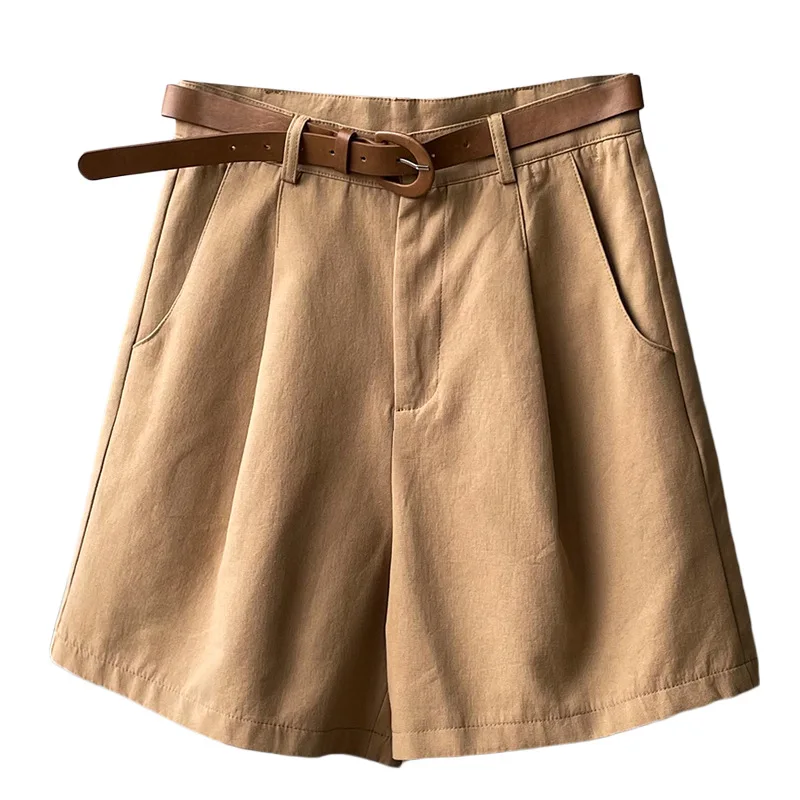 2023 Summer High Waist Chic Khaki Black Shorts Women Leisure Fashion Loose Korean Style All-match Solid Simple fifth pants