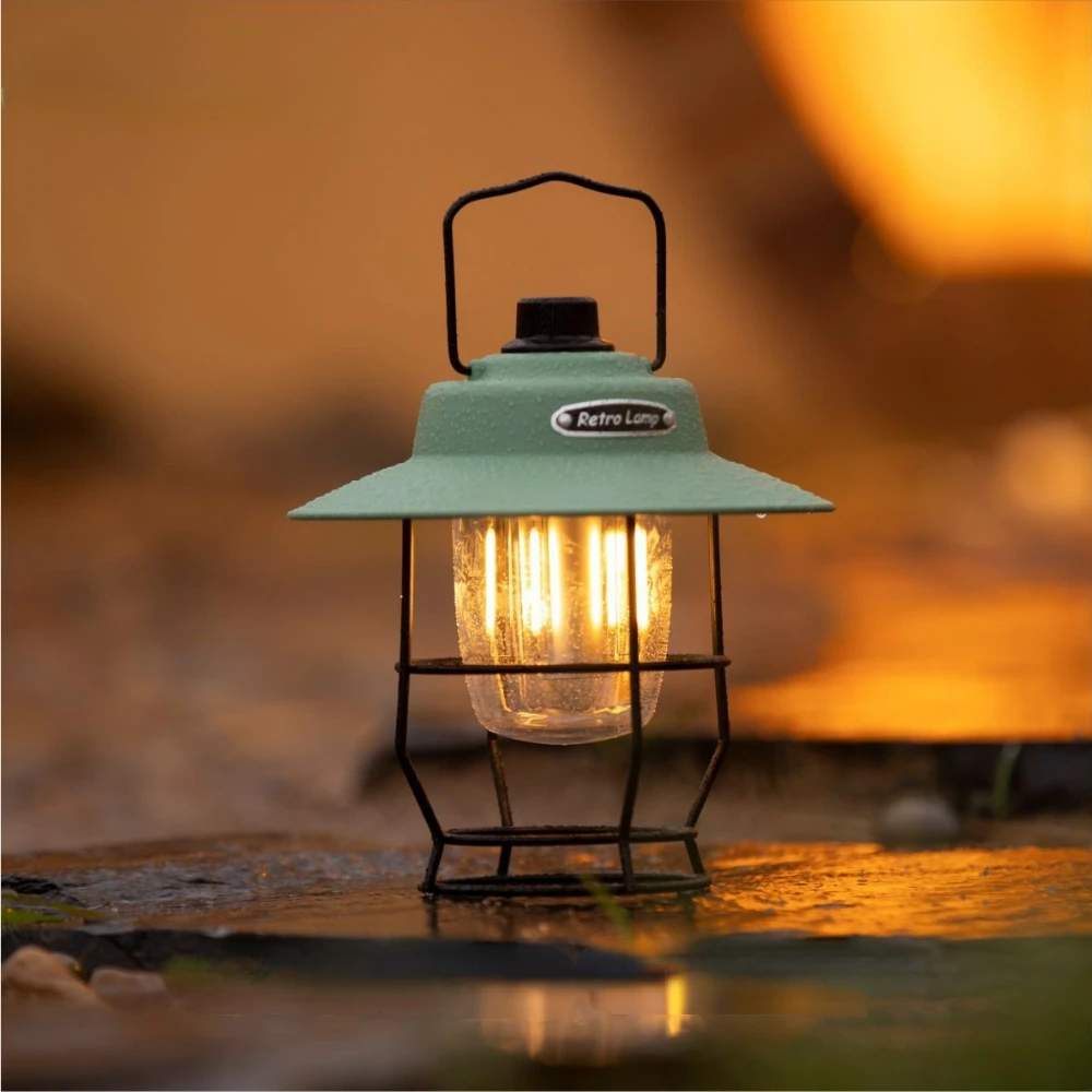 

Night Fishing Hiking Outages EmergencyPortable Retro Camping Lantern Hanging Dimmable COB Brightness Tent Light for Camping