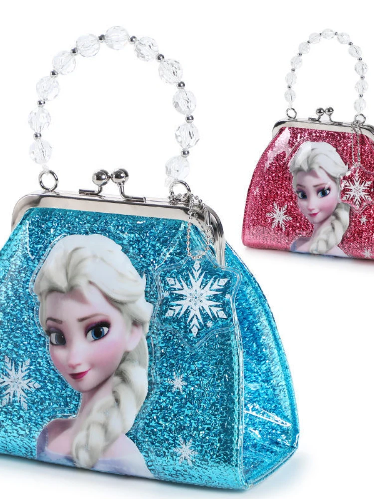 Disney Elsa Princess Children's Cute Cartoon Thin Sequins Lightweight Small Handbag Girls Elegant Sweet Buckle Messenger Bag