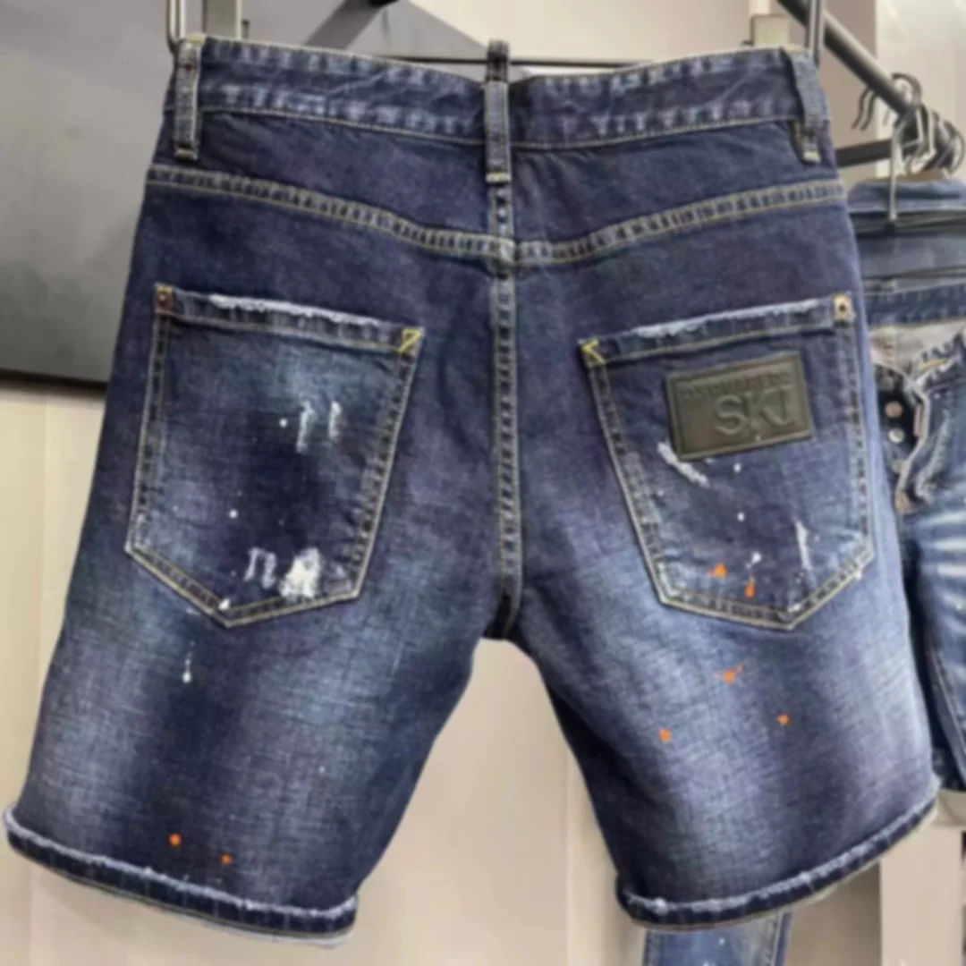 2023 Summer New D2 Jeans Light Speckled Ink Men's Denim Shorts Men's Paint Micro Elastic Pants