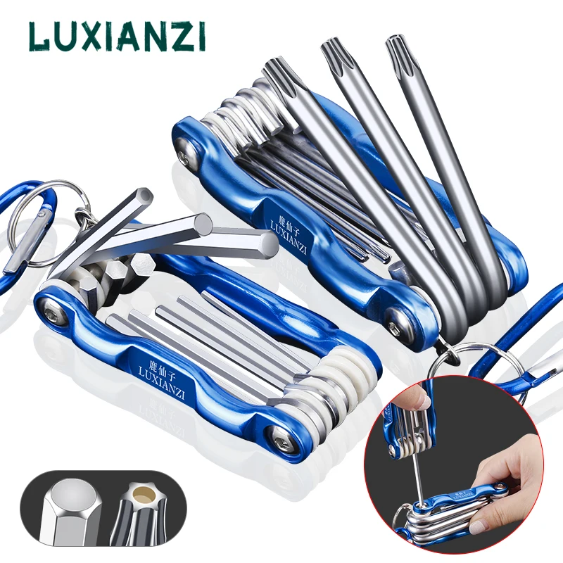 

LUXIANZI Folding Hex Wrench Metal Metric Allen Torx Screw Drivers Spanner Double End Mini Repair Hand Tool Portable Wrenches Set