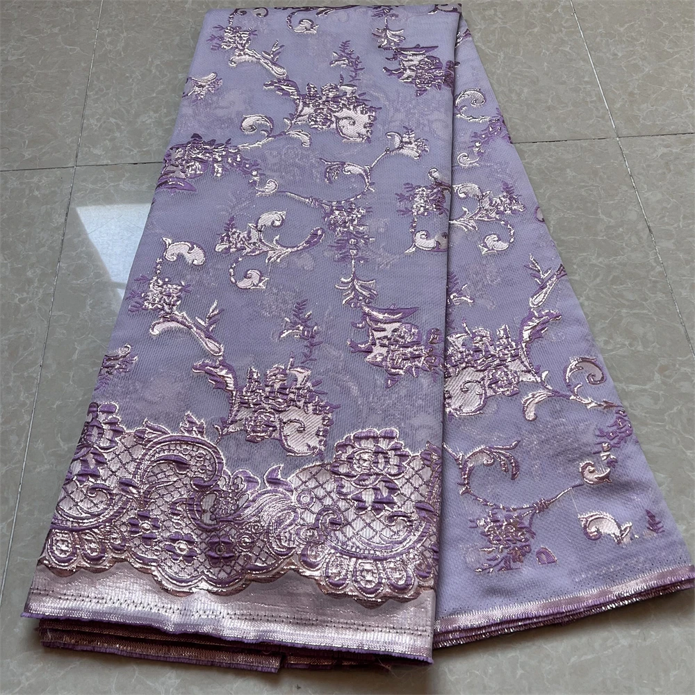 

African Nigerian Jacquard Tulle Fabric High Quality 5 Yards Embroidered Damask French Gold Thread Lace For Tailor Wedding JK058