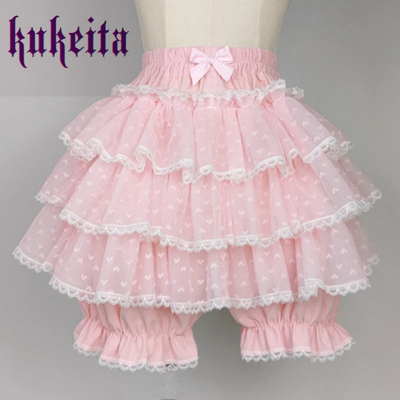 Black White Pink Kawaii Pumpkin Shorts Japanese Cute Lace Bow Lolita Safety Short Pants Harajuku JK Sweet Victorian Bloomers