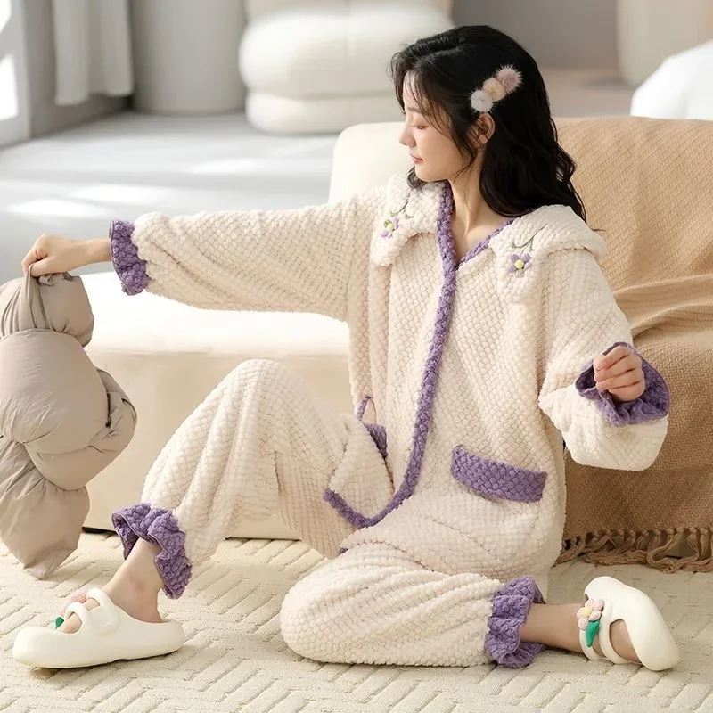 Женская пижама фланелевая новая модель женский кардиган из двух частей