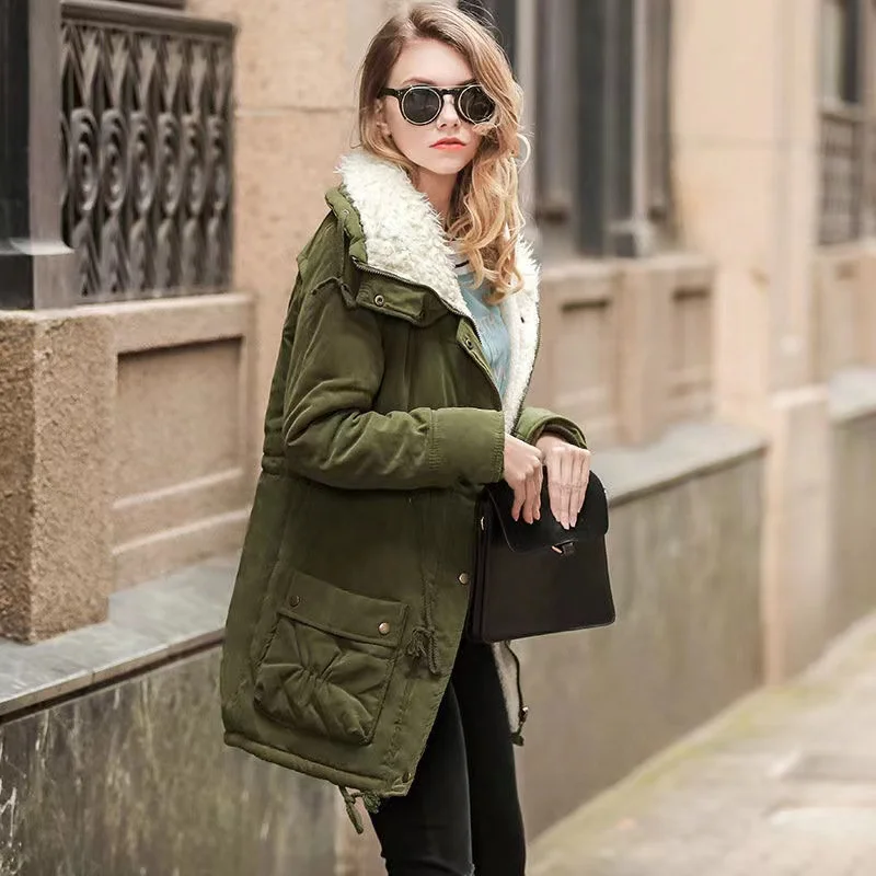 2022 Winter Cotton Coat Women Casual Solid Thick Loose Parkas Female Elegant Fashion Warm Velvet Down Jackets Autumn Outerwear