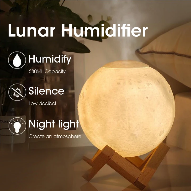

2 in 1 Aroma Diffuser Ultrasonic Essential Oil 880ml USB Air Humidifier Full Moon Lamp Night Light Purifier For home appliance