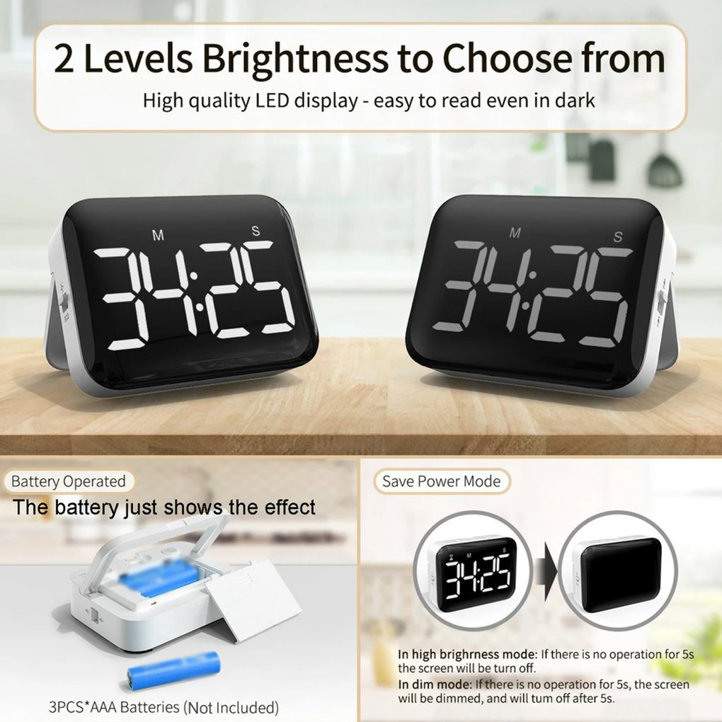 

Digital Kitchen Cooking Timer LED Display Sleep Stopwatch Loud Alarm Adjustable 99min 59s Battery Operated Reminder