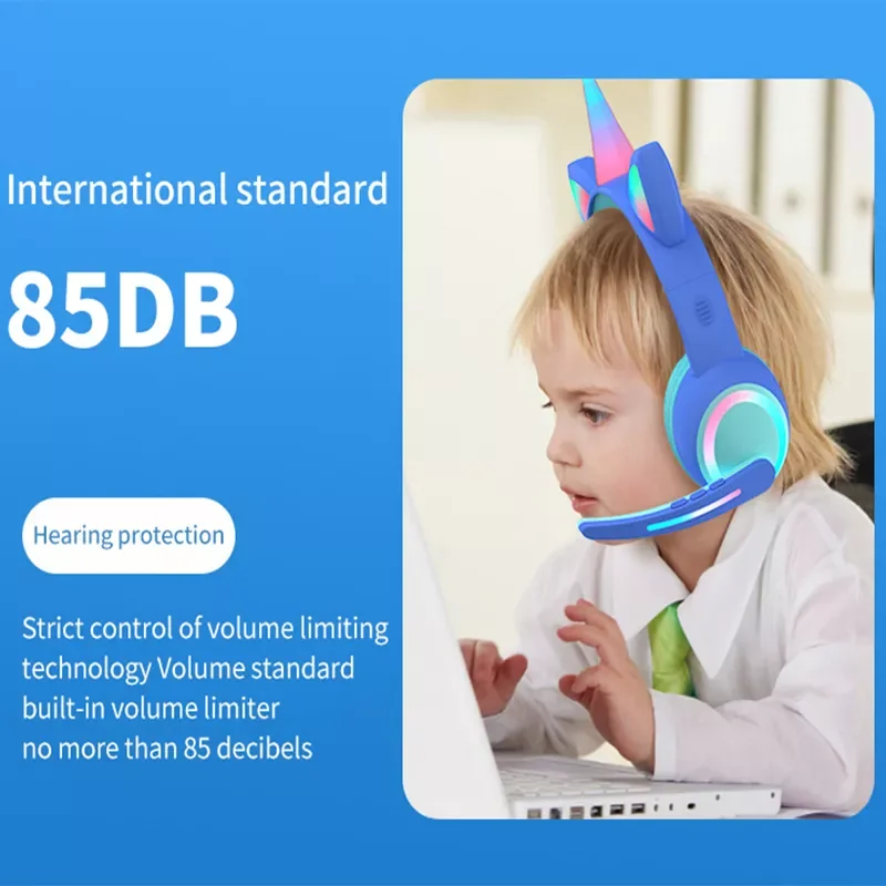 

NEW IN Unicorn Wireless Headset LED light with 3 Shining Modes Noise Reduction Microphone Soft Leather Head Cushion Casco Kids G