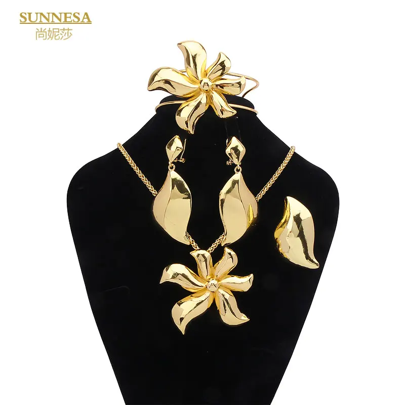

SUNNESA Italian 18k Gold Plated Jewelry Sets for Women Fashion Big Windmill Pendant Necklace Leaf Shape African Earrings Set