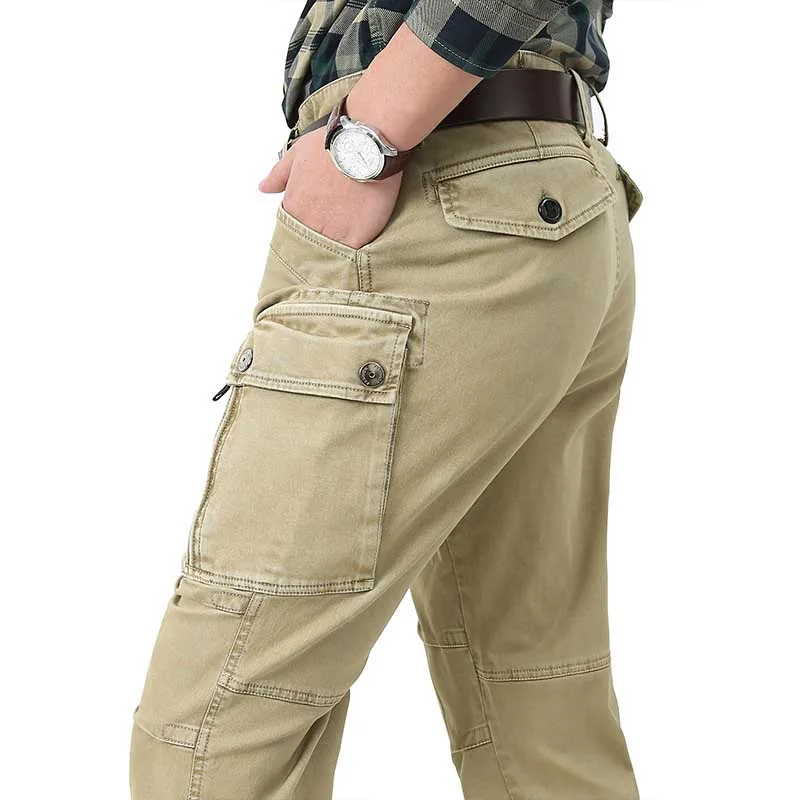 Брюки-карго мужские тактические хлопок свободные брюки прямого покроя стиль