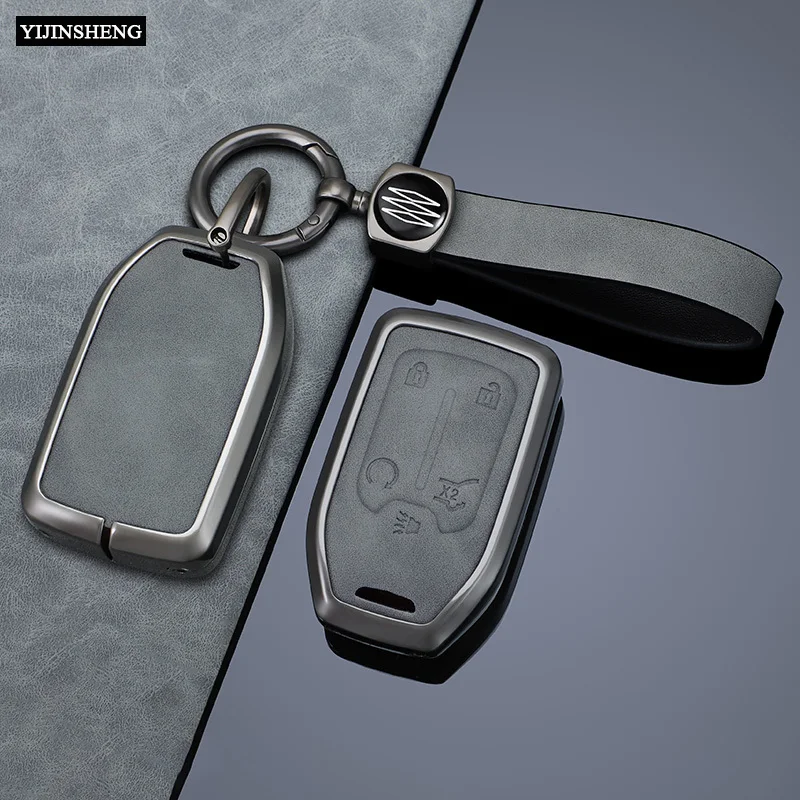 Zinc Alloy + Leather Car Key Case Cover For Chevrolet Silverado GMC Sierra 1500 2500HD 3500HD Terrain Acadia 2020 2021 2022