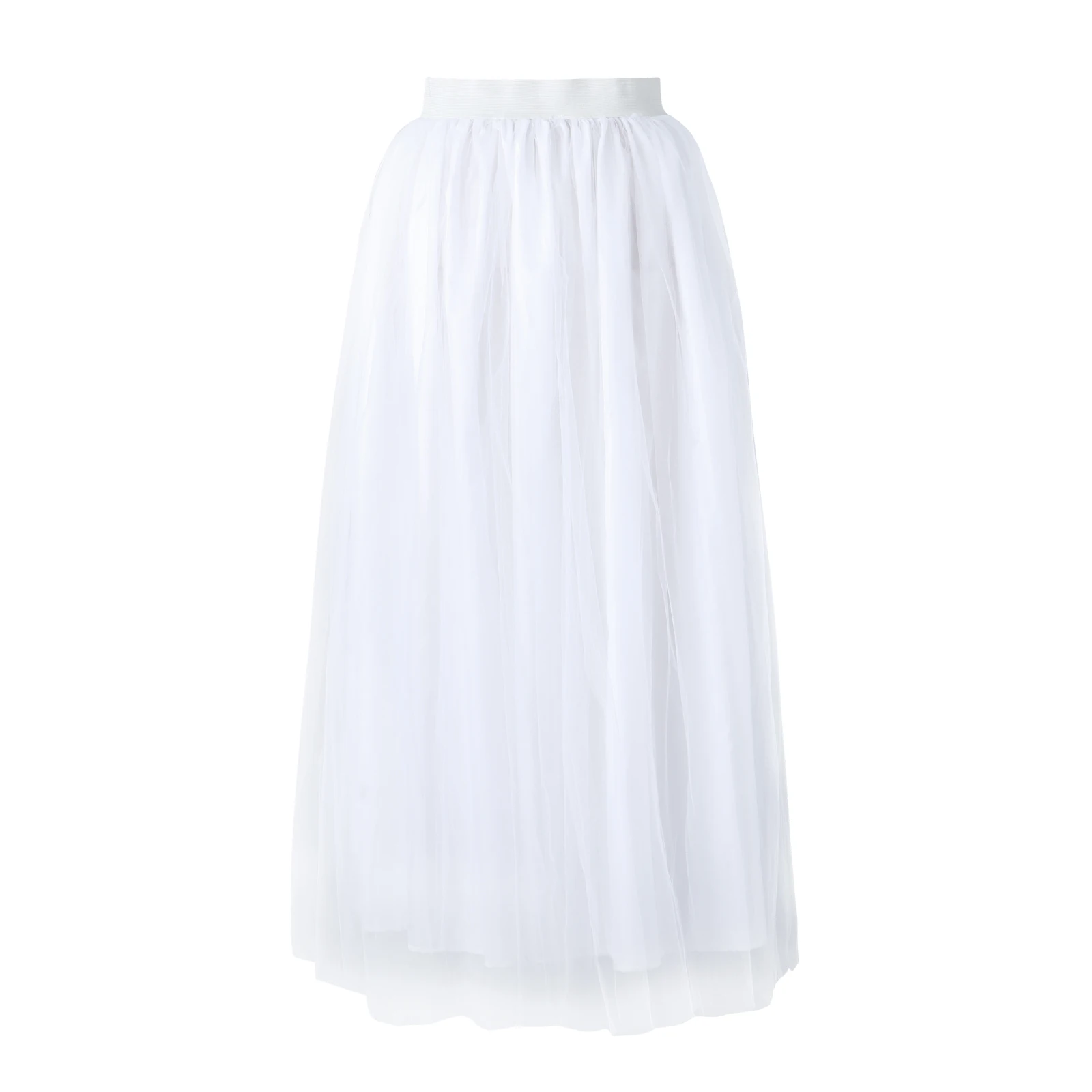 

Women Layered Skirt High-Waist Half-Dress Feast A-Line Puff Mesh Front Split Princess Skirt