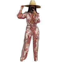 women print 2 piece sets vintage long sleeve shirts straight long pants tops and pants matching outfits casual sets spring 2022