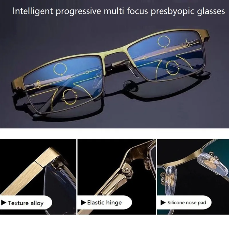 

Reading Glasses for Men Women Progressive Multi-focus 2022 Anti-blue Light Near Far Reading Glasses Anti-radiation Metal Gafas
