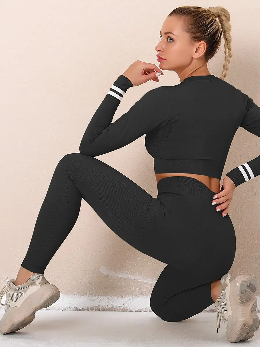

Seamless Sports Suit Workout Gym Clothing Fitness for Women Outfit Leggings Tracksuit Sport Crop Top Long Sleeve Sportswear Suit