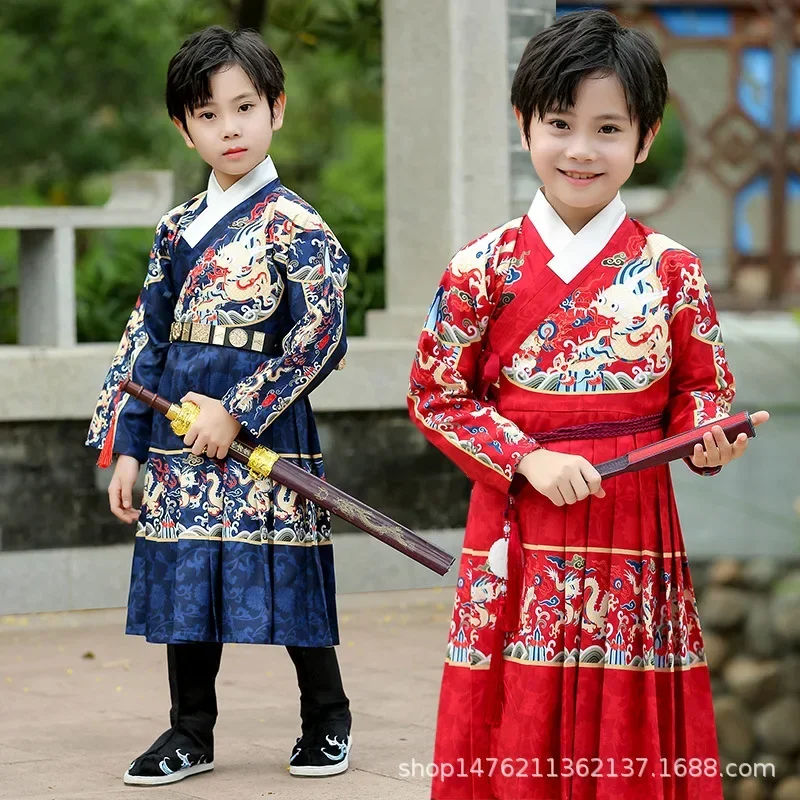 Детский костюм ханьфу Тан в китайском стиле старинного молодого мастера Sinology для