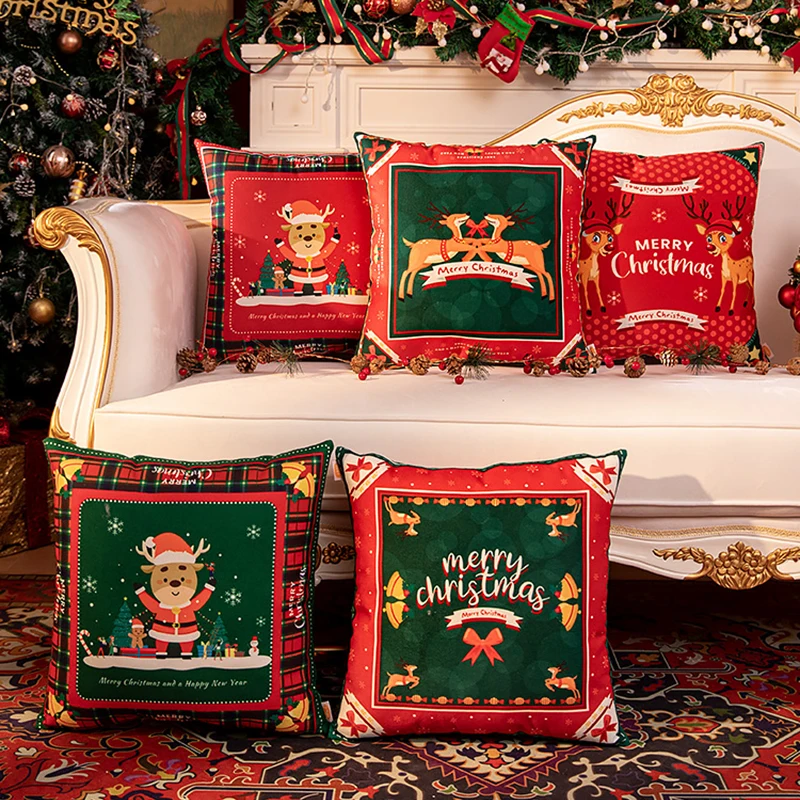 

Чехол для подушки в рождественском стиле, милый мультяшный Санта-Клаус, двусторонний чехол из хлопка и льна, чехол для дивана, подушки