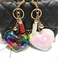 hot selling reflective bright face peach heart key chain pendant bag pendant colorful sequin love key chain my melody