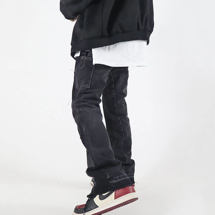 Men Jeans Stitching Design High Street Vibe Wind Micro-flare Casual Jeans Korean Version Y2K Pants Ins Hot Sale Patchwork Jeans