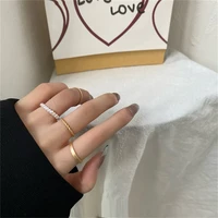 trendy simple pearl four piece combination personality fashion plain joint ring index finger set rings for women