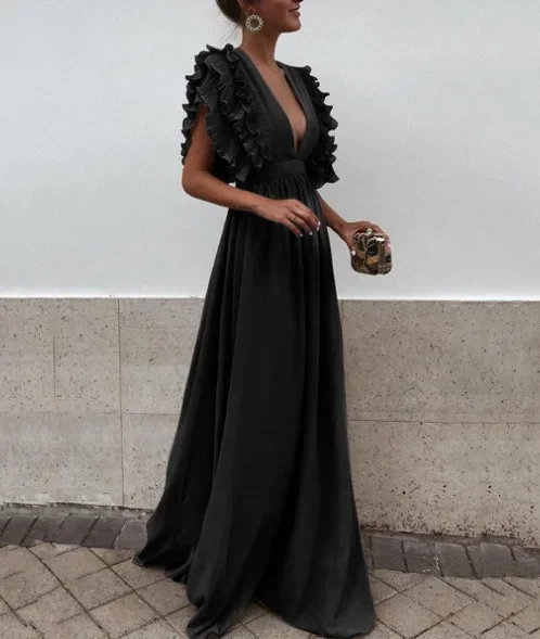 Весна-лето 2018 новая женская одежда однотонное длинное платье с летающими