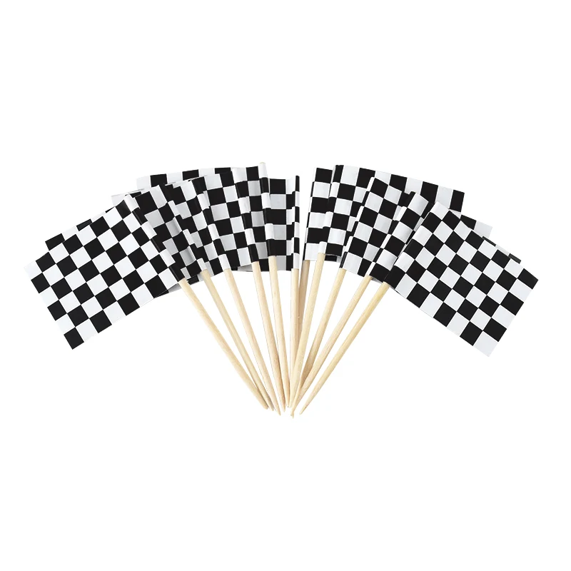 

100Pcs Racing Checkered Flag Cupcake Toppers Black White Banner Cake Topper for Boys Birthday Party Supplies DIY Cake Decoration