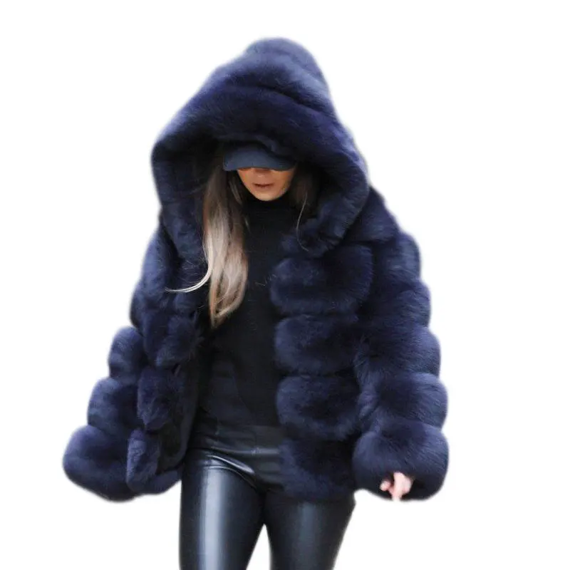 Luxury Thick Warm Faux Fur Coat Women 2021 Hooded Long Sleeve Faux Fur Jacket Fur Coats Bontjas Parkas Fashion Winter Clothes