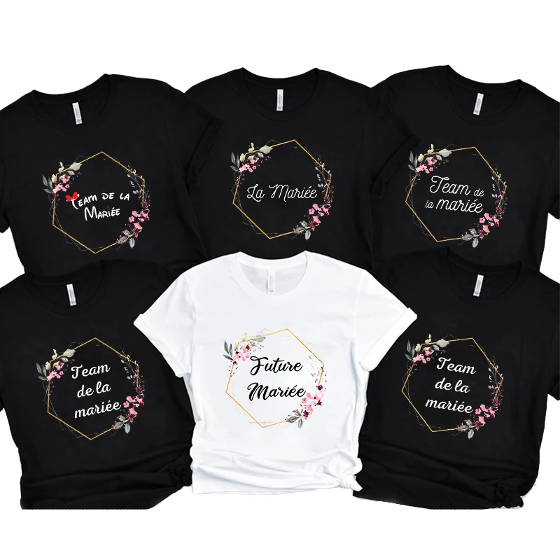 French Bridal Wedding Blouses EVJF Future Team Bride Tees Single Farewell Bachelorette Party Tshirt Fashion Flower Graphic Shirt