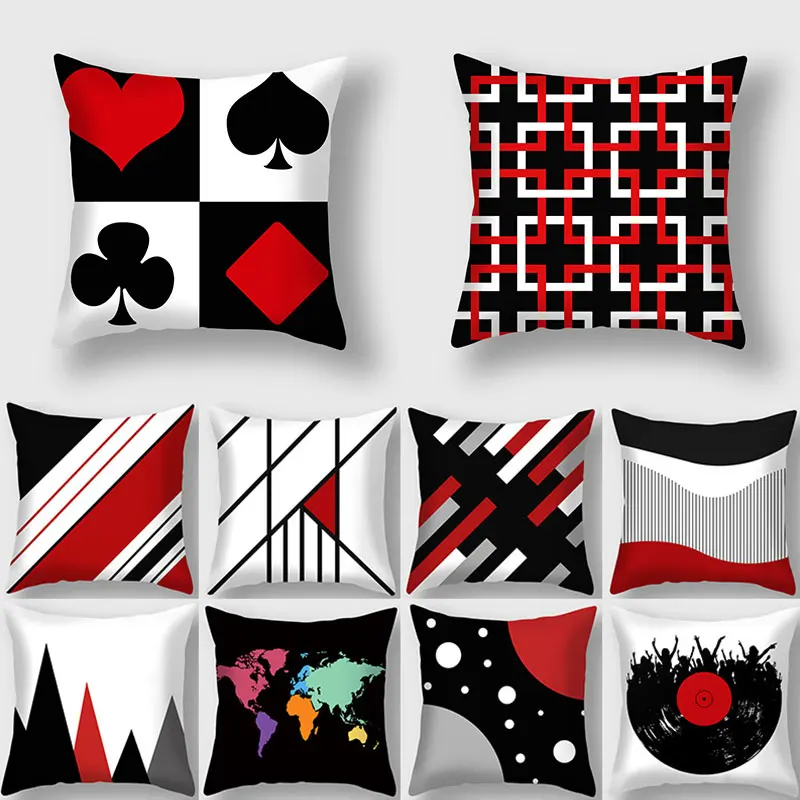 

Black Red Pillowcase Geometric Pattern Polyester Throw Pillow Cover Living Room Sofa Decorative Cushion Cover Car Home Decor