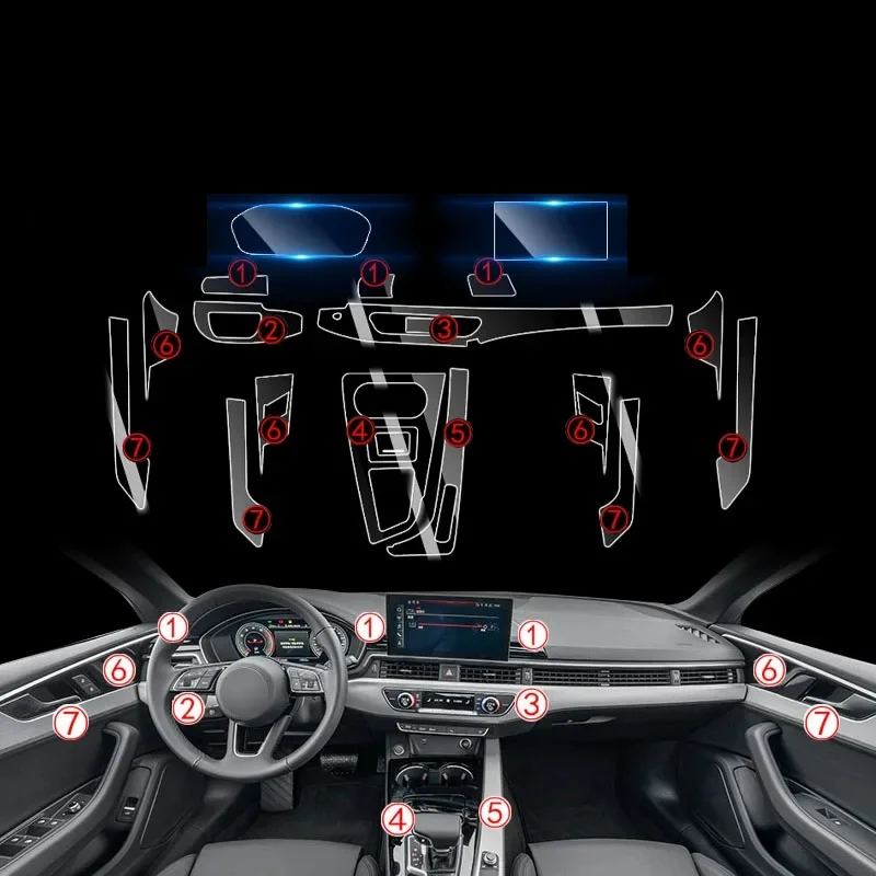 

Для Audi A5 2022, воздушная панель, навигация, центральное управление, автомобильная пленка, аксессуары для интерьера, прозрачная пластиковая защитная пленка из ТПУ