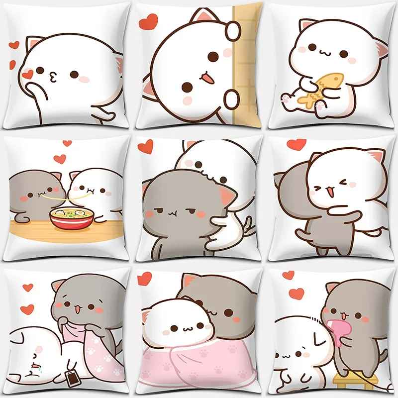 

45x45cm Cartoon Cute Pillow Case Mocha Mochi Peach Cat Cushion Cover Pillow Cover Decorative Pillows For Sofa Car Pillowcase