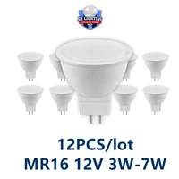 12pcs led spotlight mr16 gu5 3 low pressure acdc 12v 3w 7w light angle120 degrees no stroboscopic warm white light for bathroom