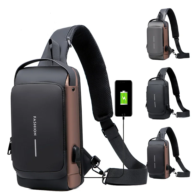 Fashion Shoulder Bag for Men Waterproof USB Man Crossbody Bag Anti-Theft Short Travel Messenger Sling Fashion Designer Chest Bag
