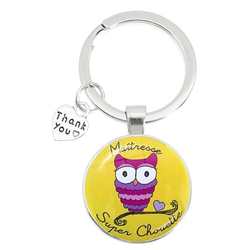 New Teachers Day Gift Keychain Jewelry Thank You Teacher Cute Pattern Pendant Glass Round Charm Bag Keychain Souvenir Gift images - 6