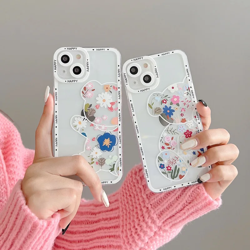 

Cartoon Clear Bear Case For Huawei nova 7se 6SE Y70Plus Soft TPU Camera Protection Cover For Honor 70 x8 60 50 30s 9x PRO 10I 8X