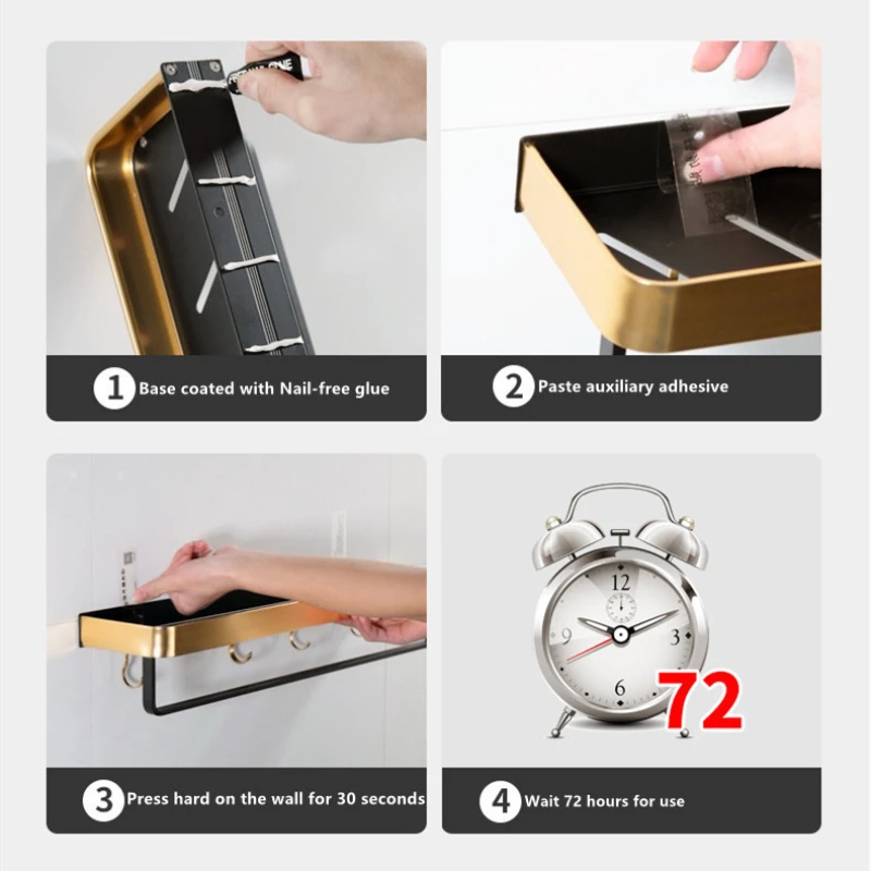 Полка черная золотая для ванной комнаты с держателем полотенец | Дом и сад