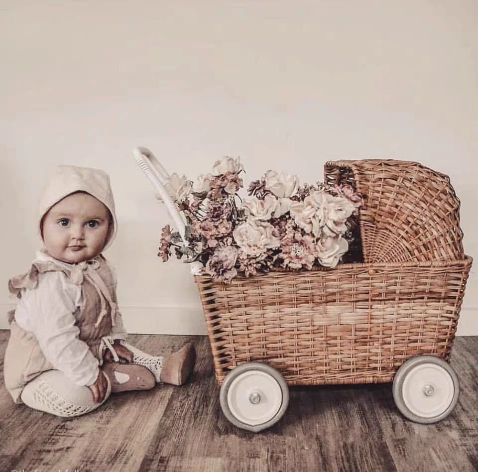Dvotinst Newborn Photography Props Baby Retro Rattan Trolley Stroller Ins Fotografia Accessories Studio Shooting Photo Props