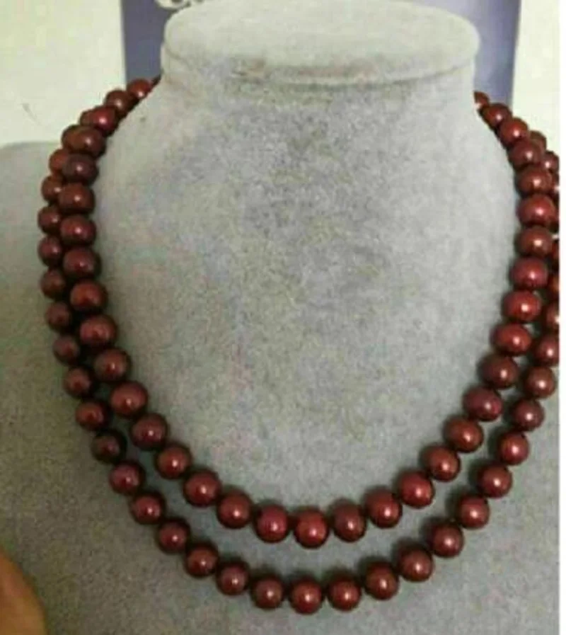 

HOT SELL 9-10mm Round red South Sea Pearl Necklace 36" Length